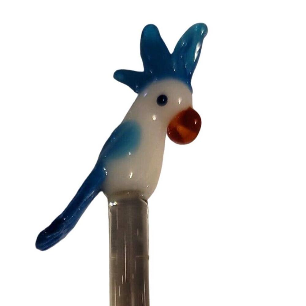 Hand-Blown Art Glass 8.5" SWIZZLE Stick margarita TIKI bar mixed drink COCKATOO
